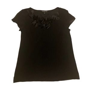 Jones New York Black Blouse with Petal Ruffle Neckline Size 6